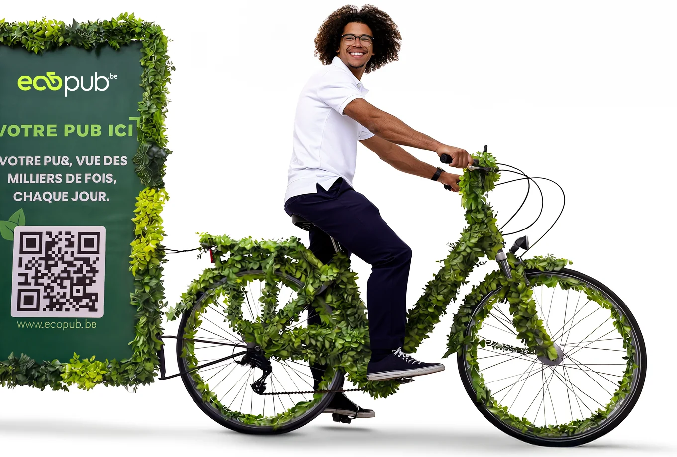 Vélo publicitaire EcoPub en action dans les rues de Bruxelles